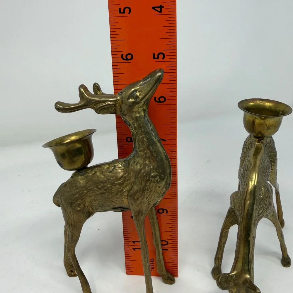 Vintage Solid Brass Deer Candle Holder Set Buck and Doe Mid Century Modern‎ Gold